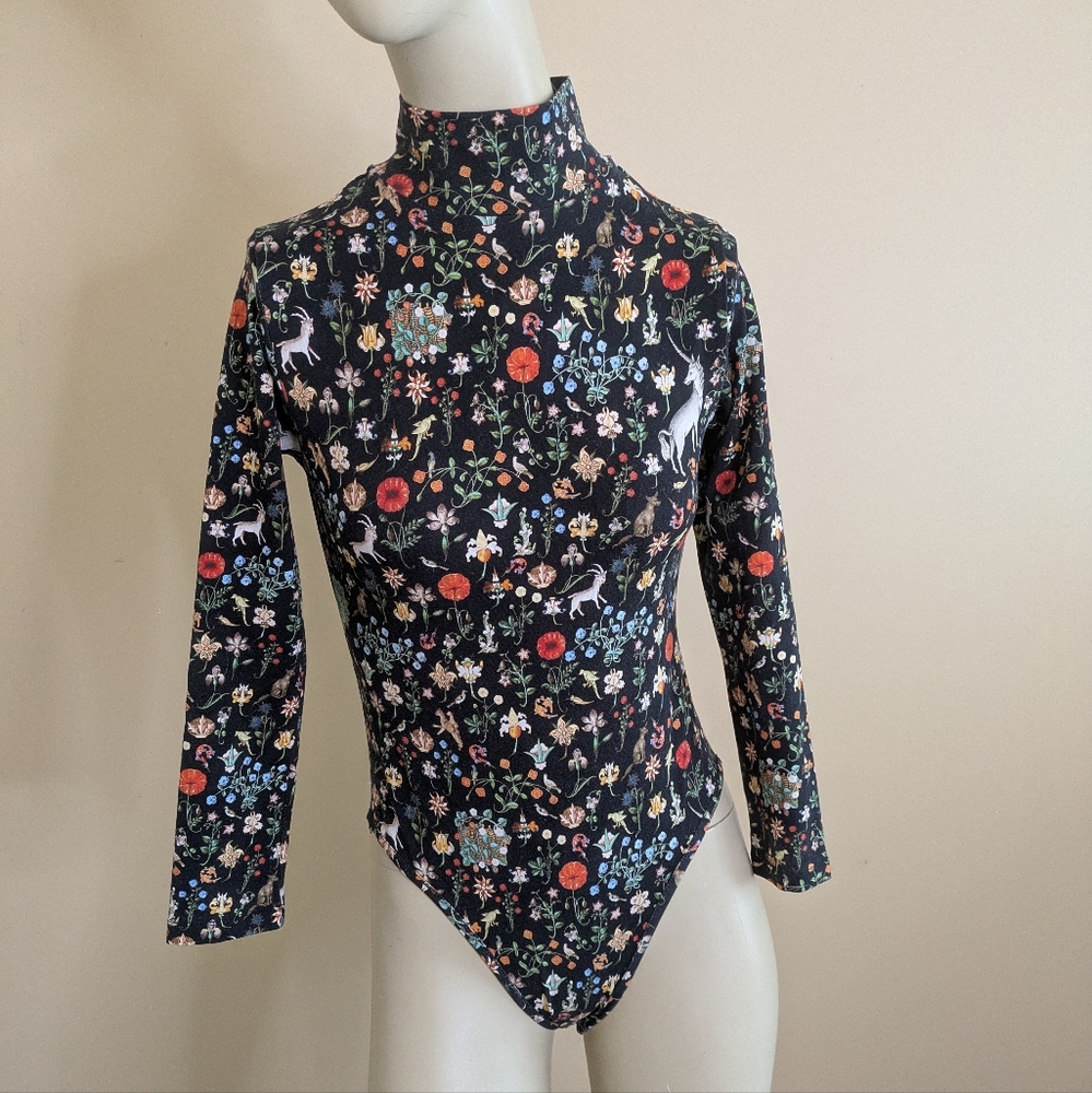 Samantha Pleet Black Unicorn Animal Print One Piece Long Sleeve Bodysuit XS